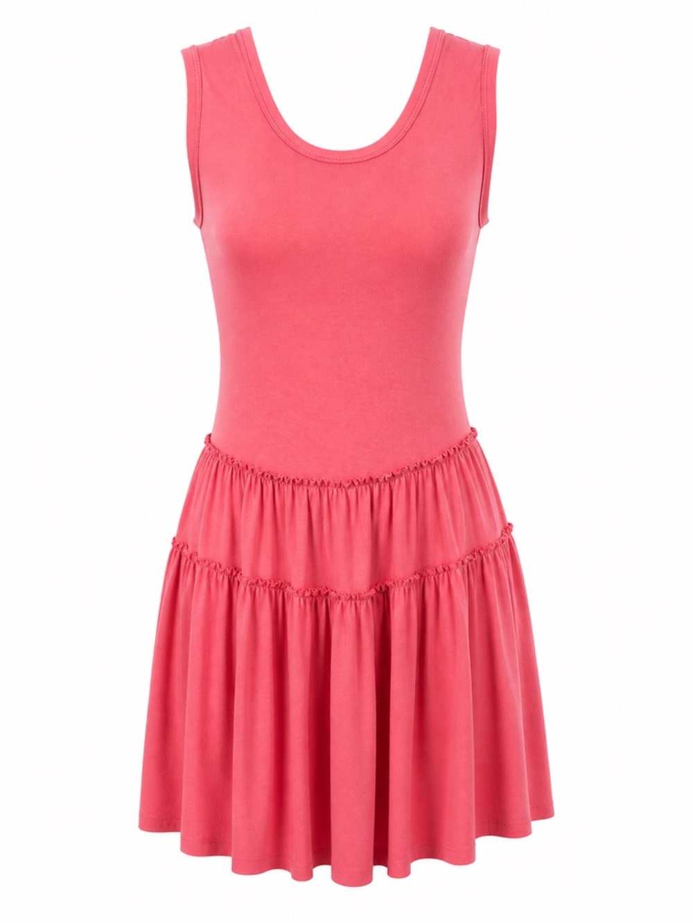 Pink Lily Coral Pink Sleeveless Tiered Romper Dress Small Casual Mini